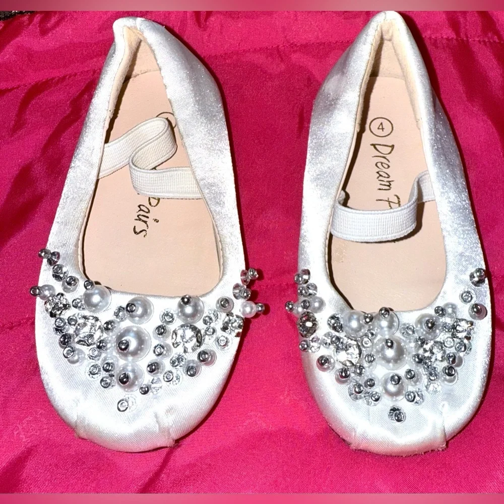 Embellished White Ballet Flats Dream Pairs Satin Beaded Dress Girl Toddler